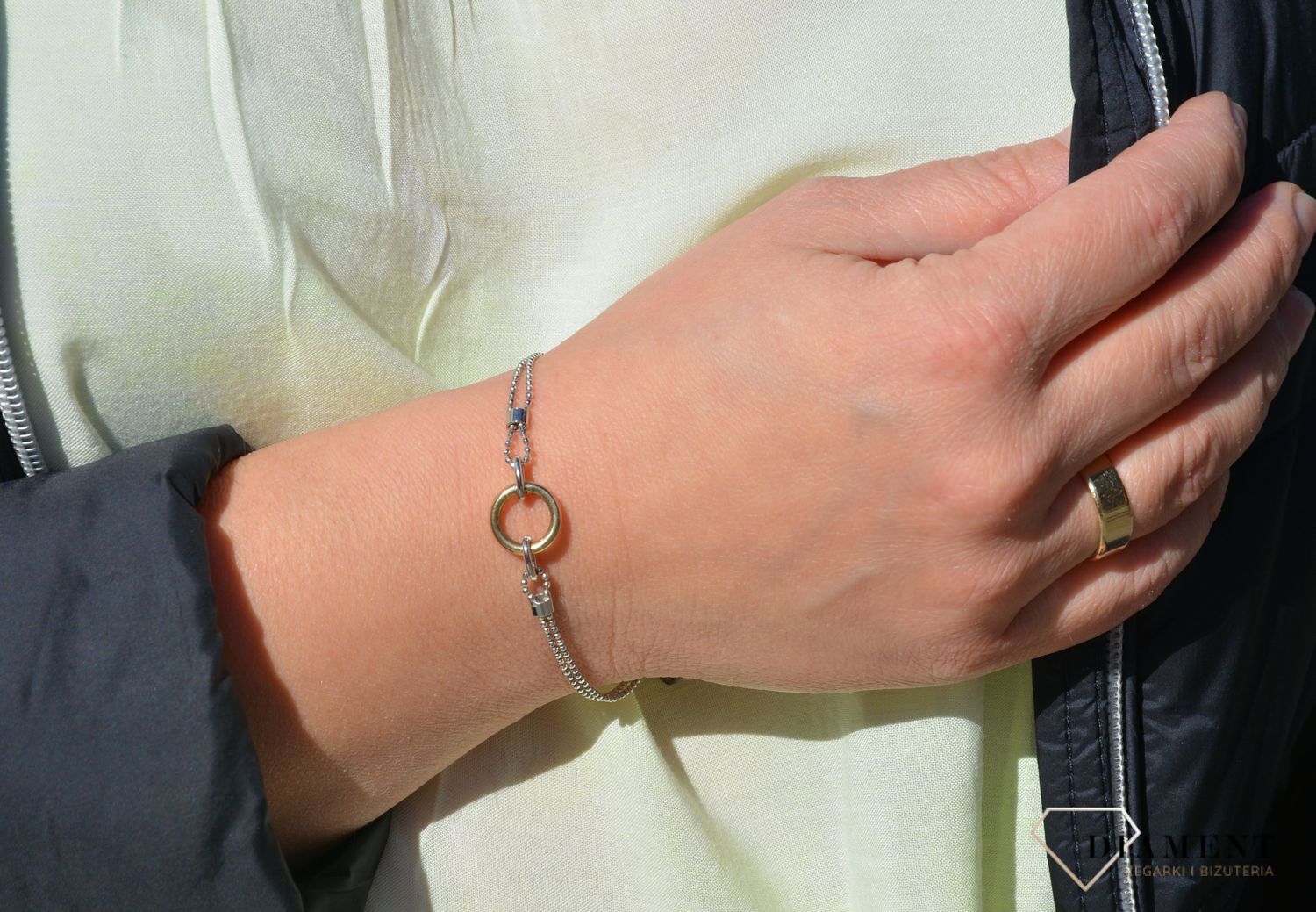 Bransoletka srebrna damska koło pokryte złotem B RM BR16814 046 ✓ Wyjątkowy prezent ✓ ozdobiona jest małymi kuleczkami, wewnątrz bransoletki umieszczono motyw kółka pozłacanego.1.jpg